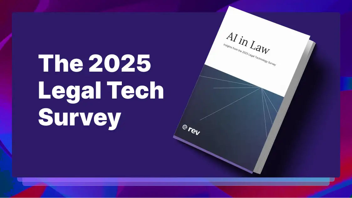 Image of 'The 2025 Legal Tech Survey' report cover with 'AI in Law' title, showing a professional publication about artificial intelligence adoption in the legal industry.