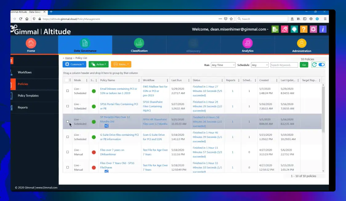The Gimmal Discover platform showing a chart.