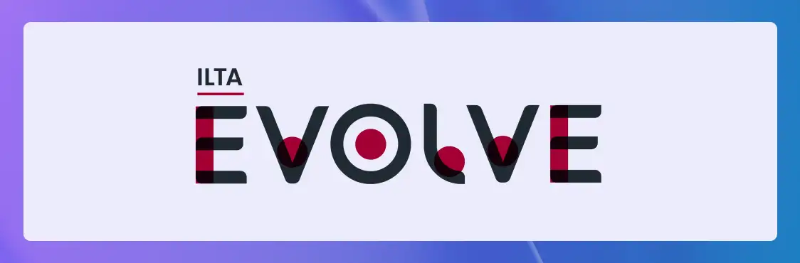 The logo for ILTA Evolve on a light purple background.