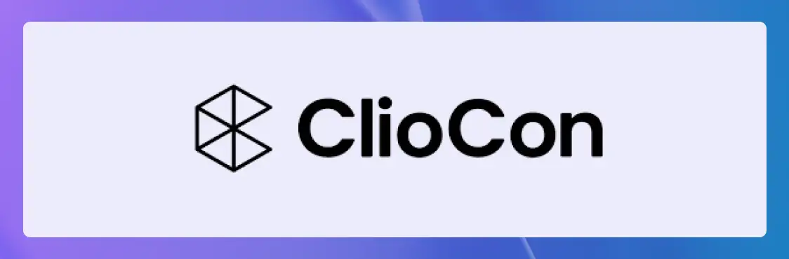 The logo for ClioCon on a light purple background.