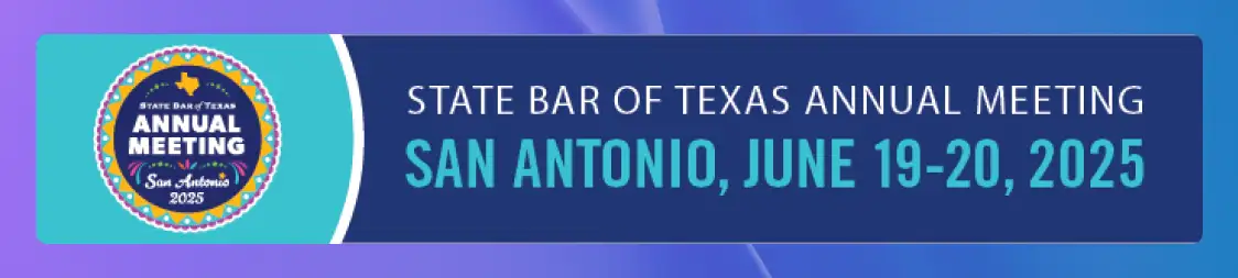 The logo for The State Bar of Texas Annual Meeting on a light purple background.