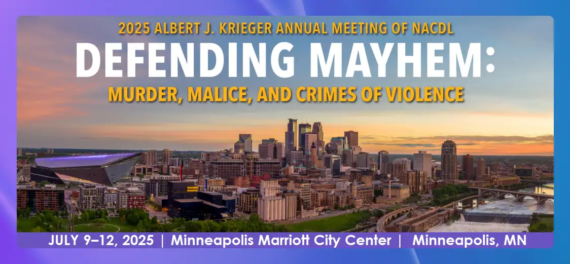 The logo for the Annual Meeting of the NACDL on a light purple background.