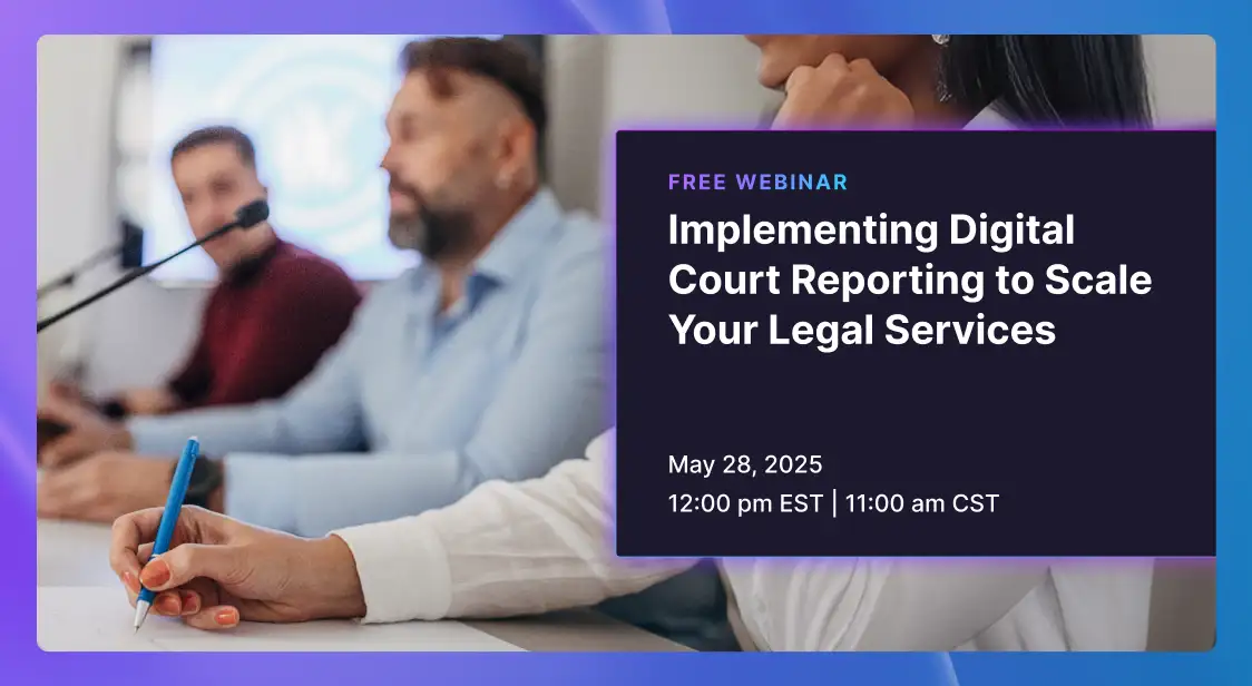 People speaking on a panel and taking notes for a Rev legal webinar.