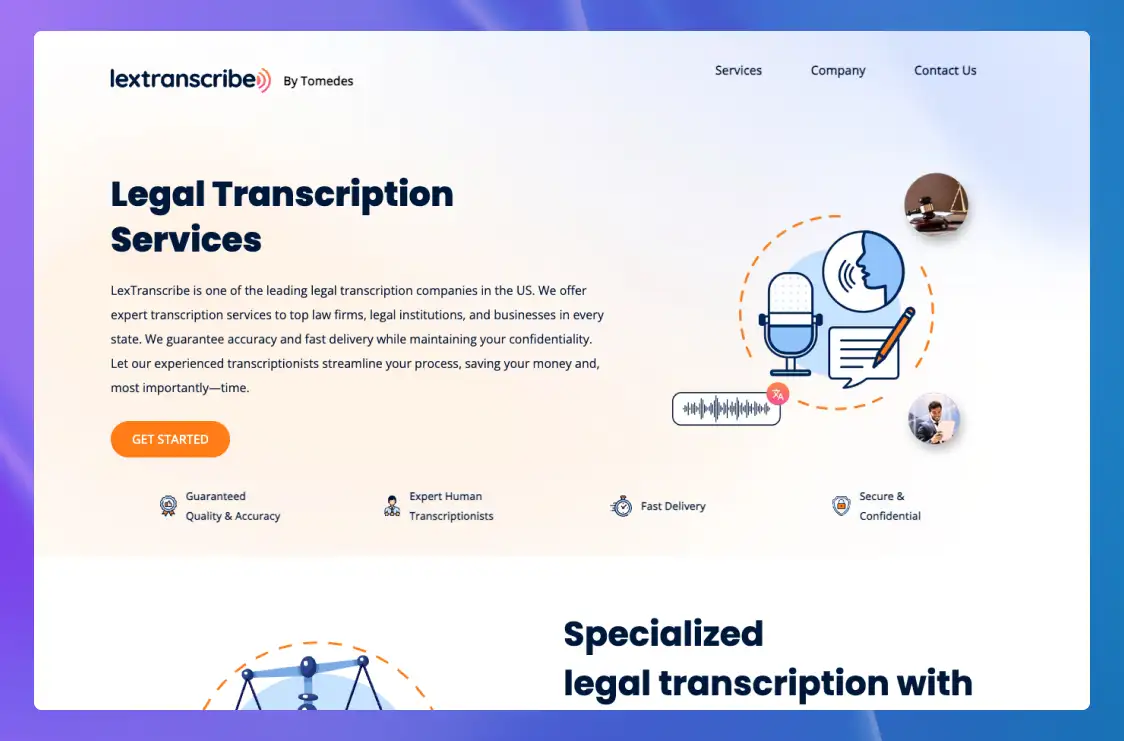 The website for LexTranscribe, a transcription company.
