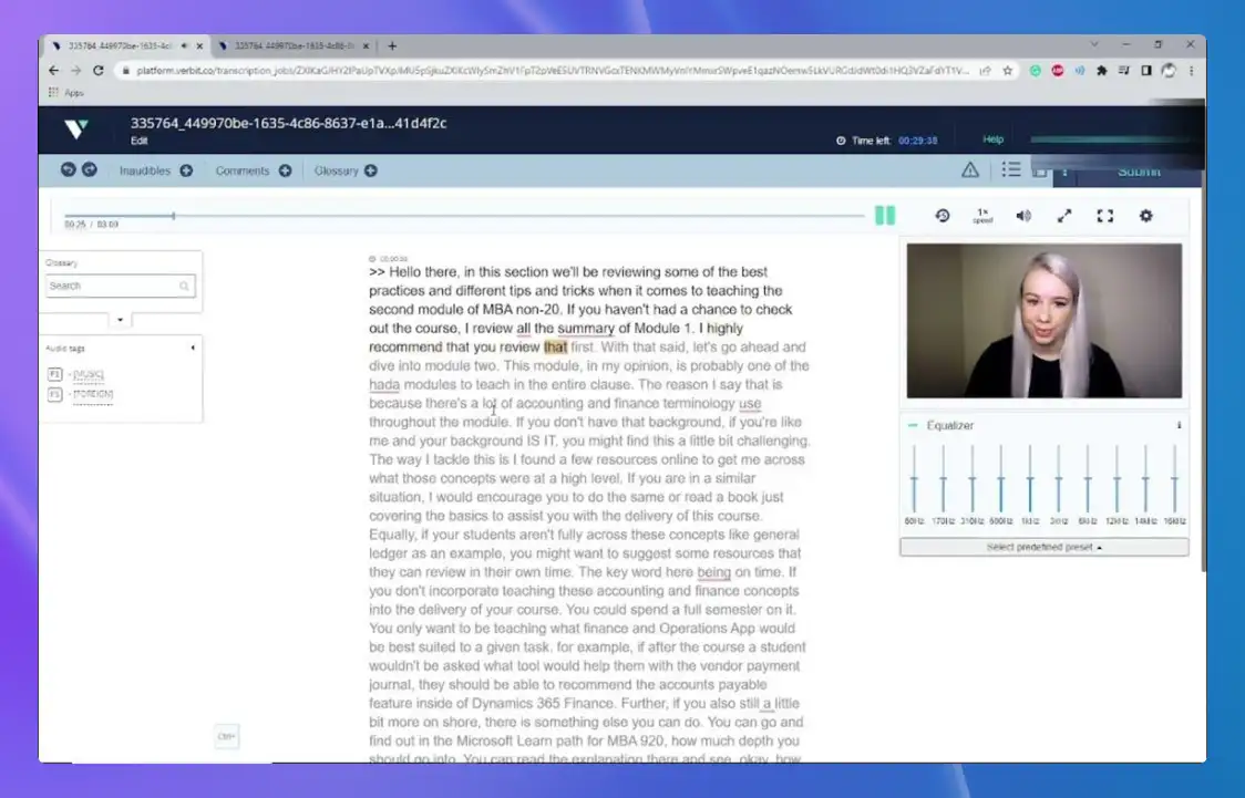 A video transcription created in Verbit’s platform.