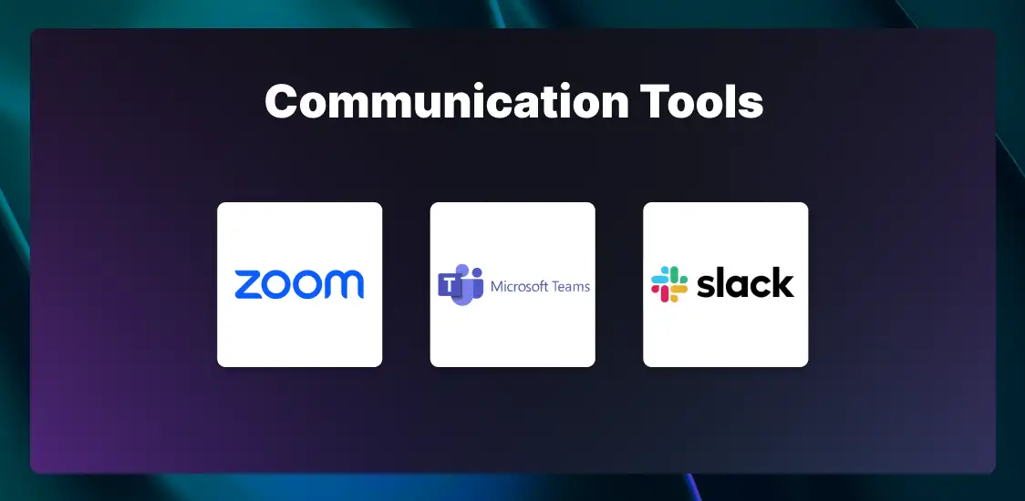 The logos for paralegal communication tools, including Zoom, Microsoft Teams, and Slack.
