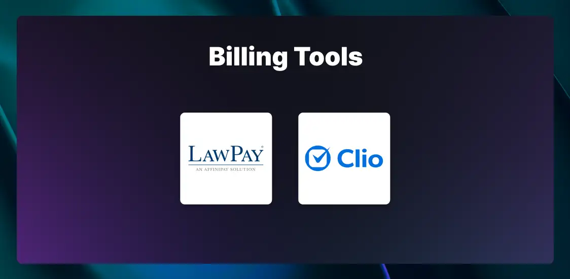 The logos for paralegal billing tools, including LawPay and Clio.