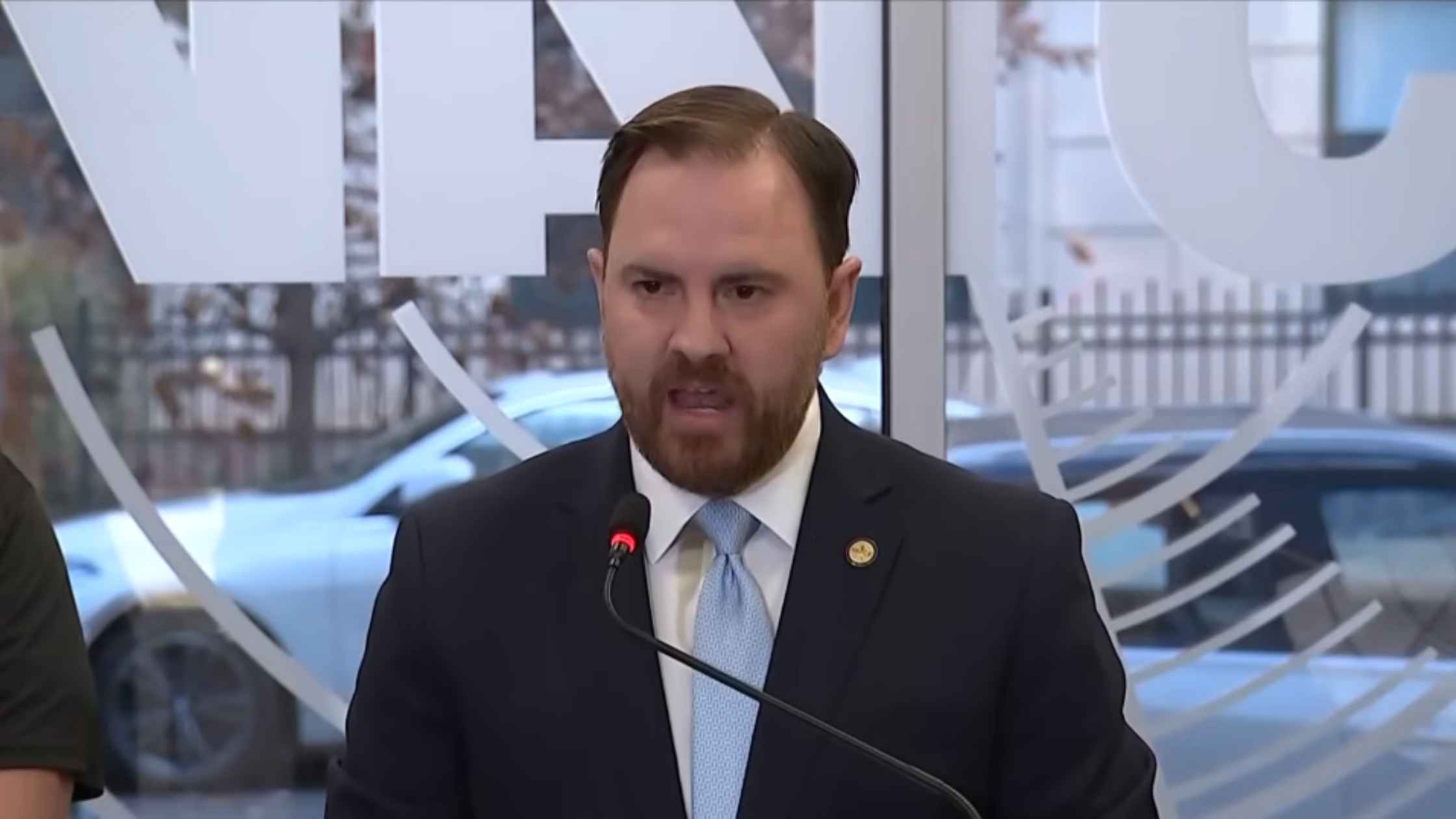 Nick Daniels speaks to the press 