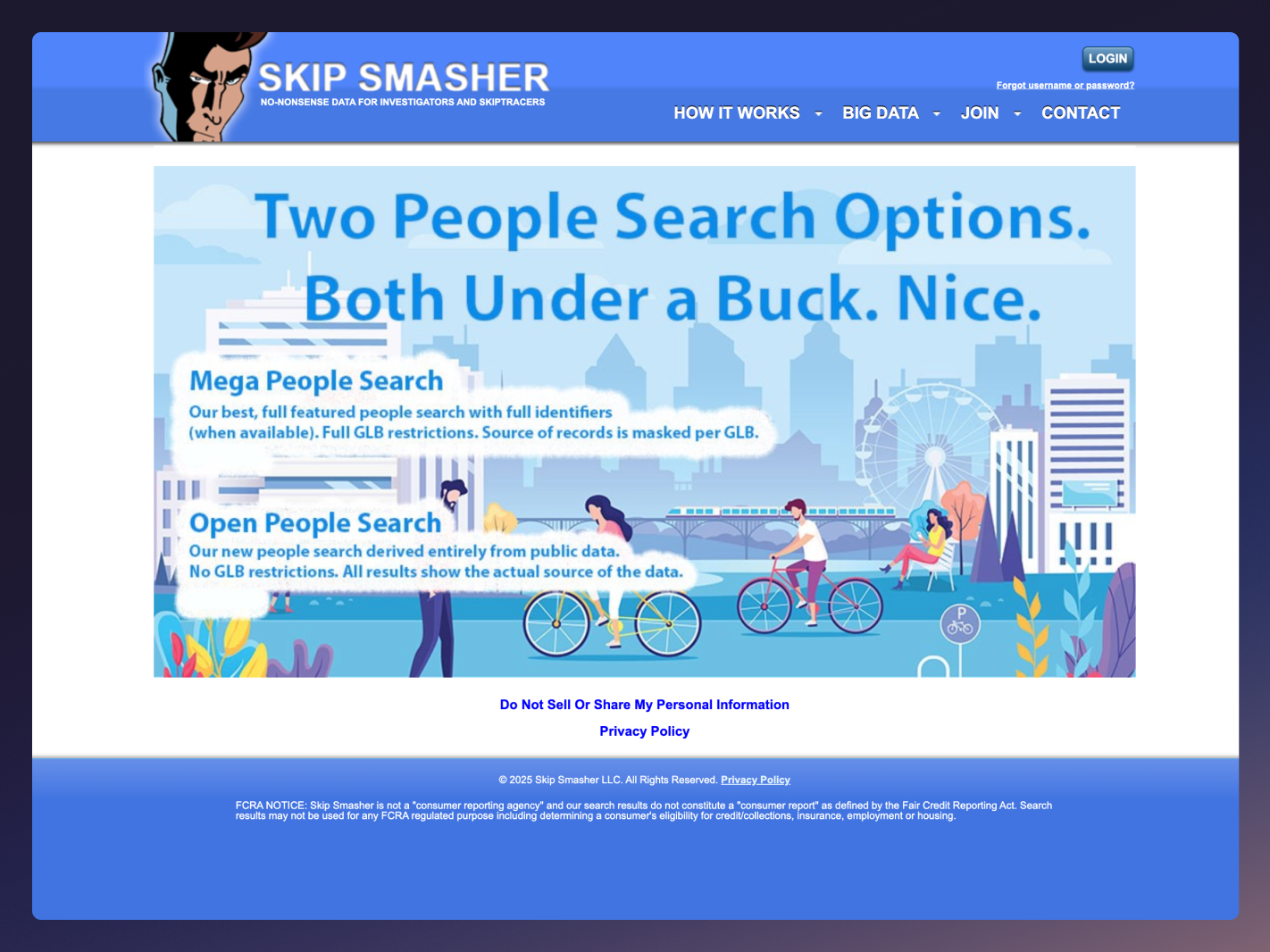 The homepage of the Skip Smasher website with a gradient purple border around it.