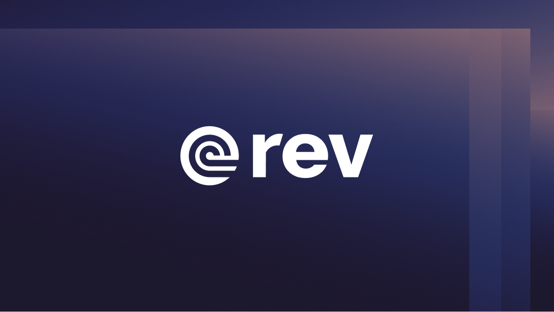 Rev logo on a dark gradient background