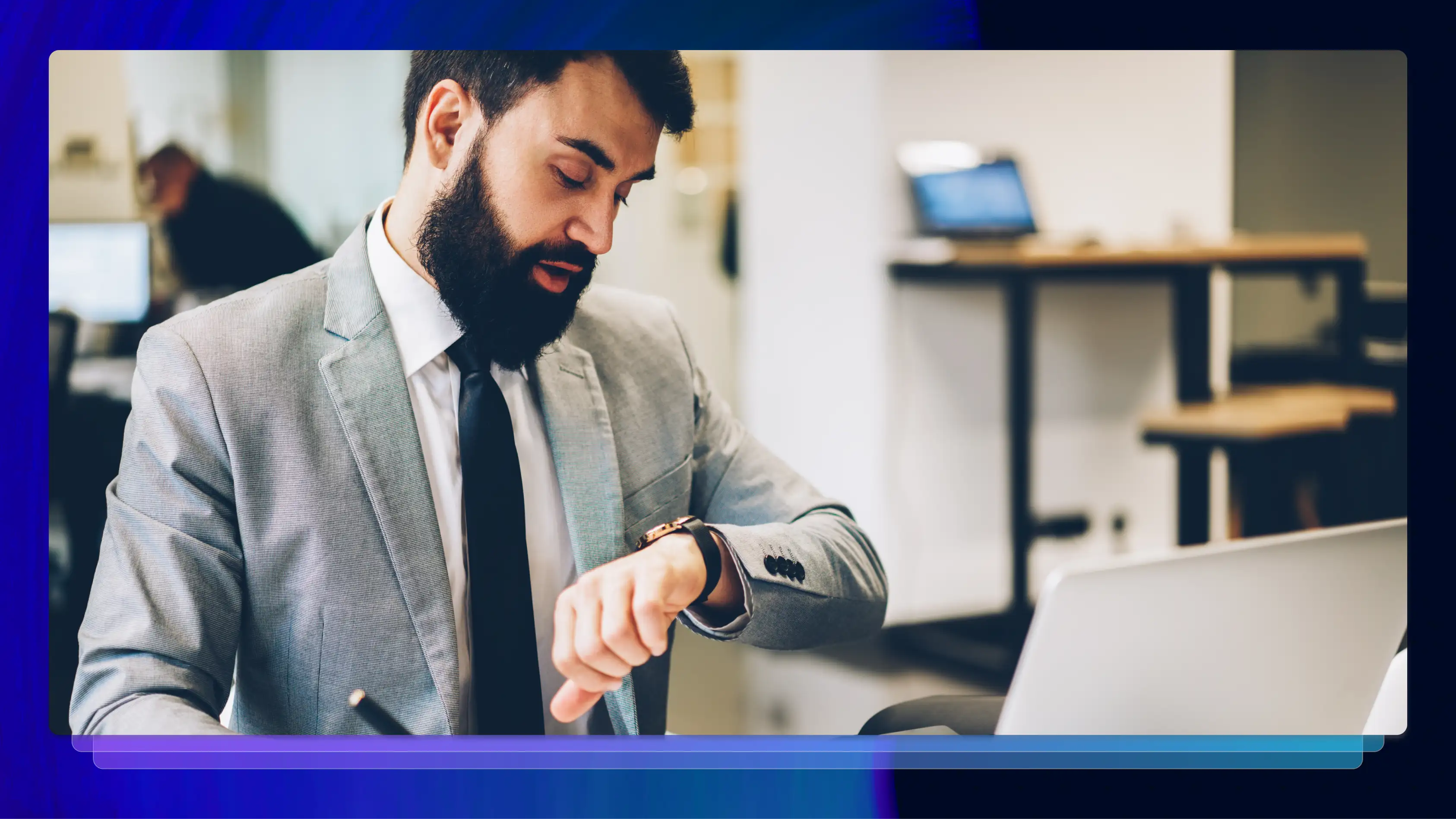 A lawyer looking at his watch, hoping to improve time management.