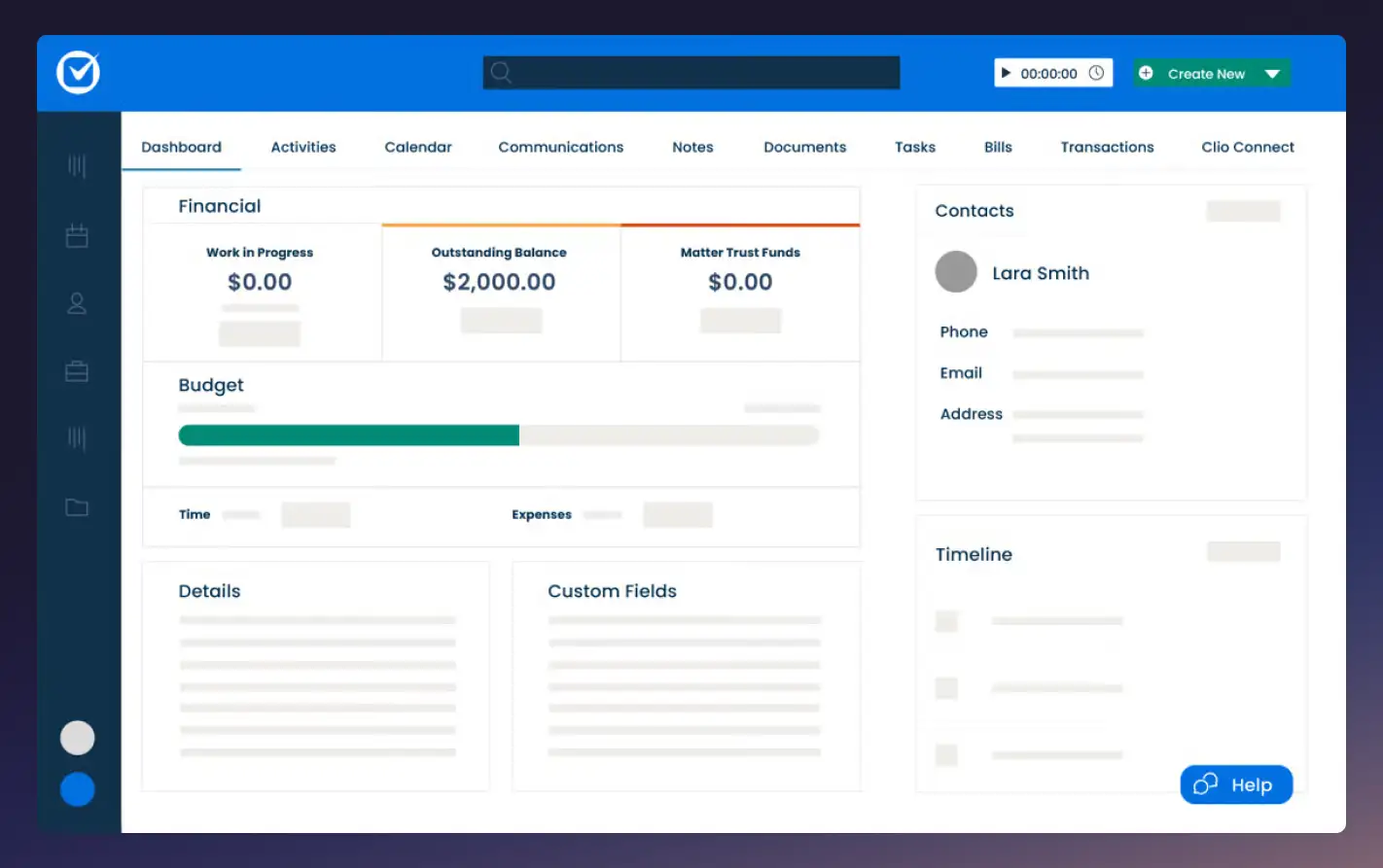The dashboard for Clio, a MyCase alternative.