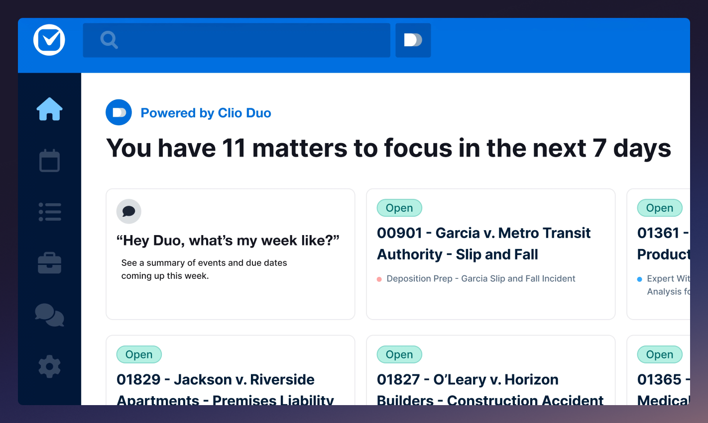 Clio Duo Platform dashboard Screenshot