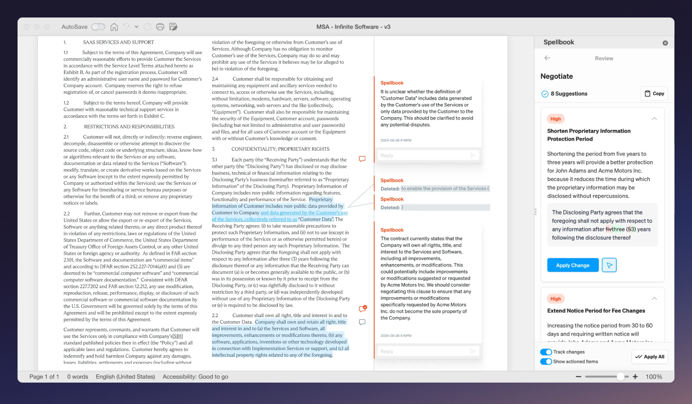 Spell Platform contract drafting tool Screenshot