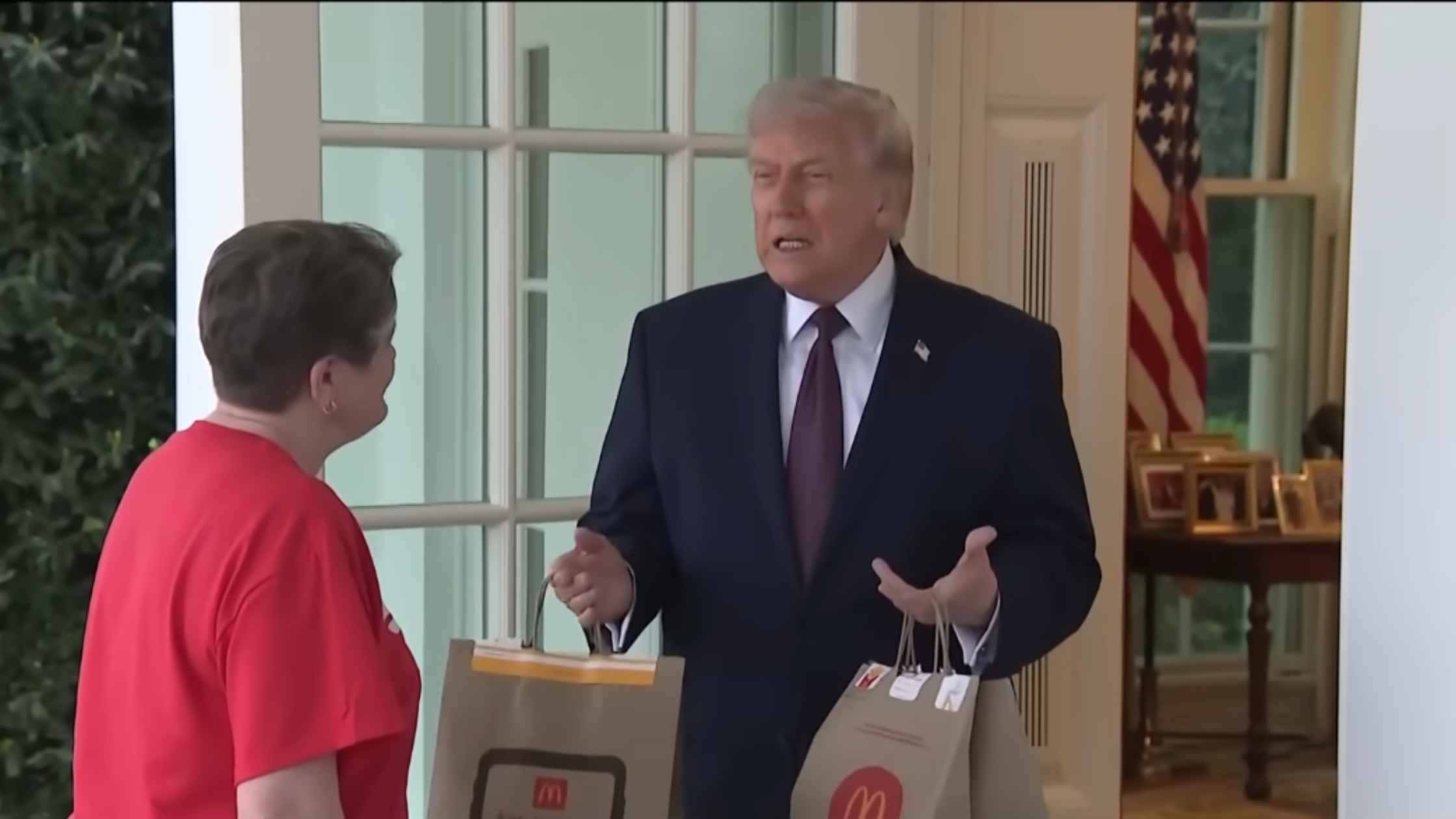 Trump Gets Delivery and Speaks to Press
