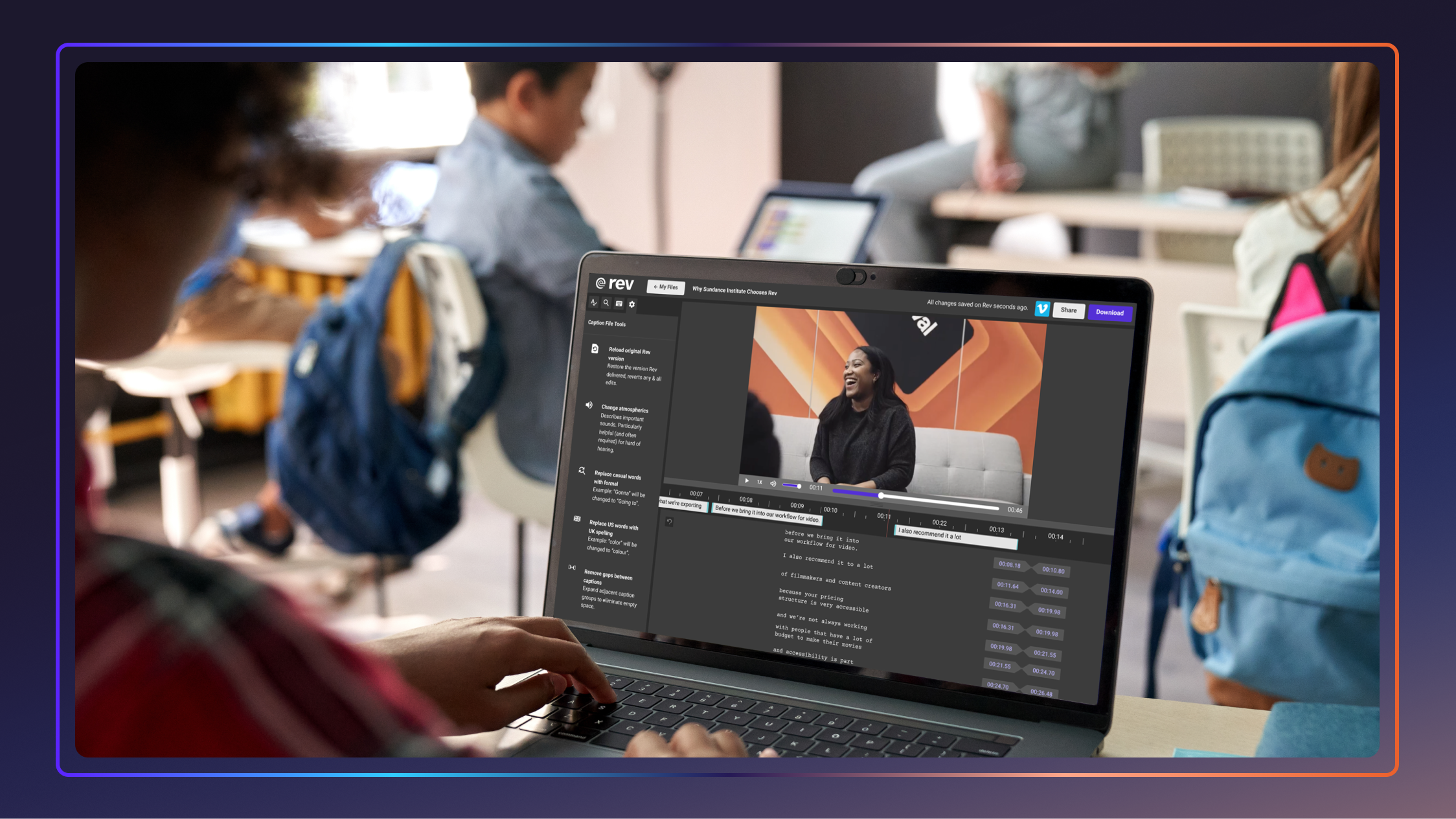 A person in front of a laptop viewing accessible video content.