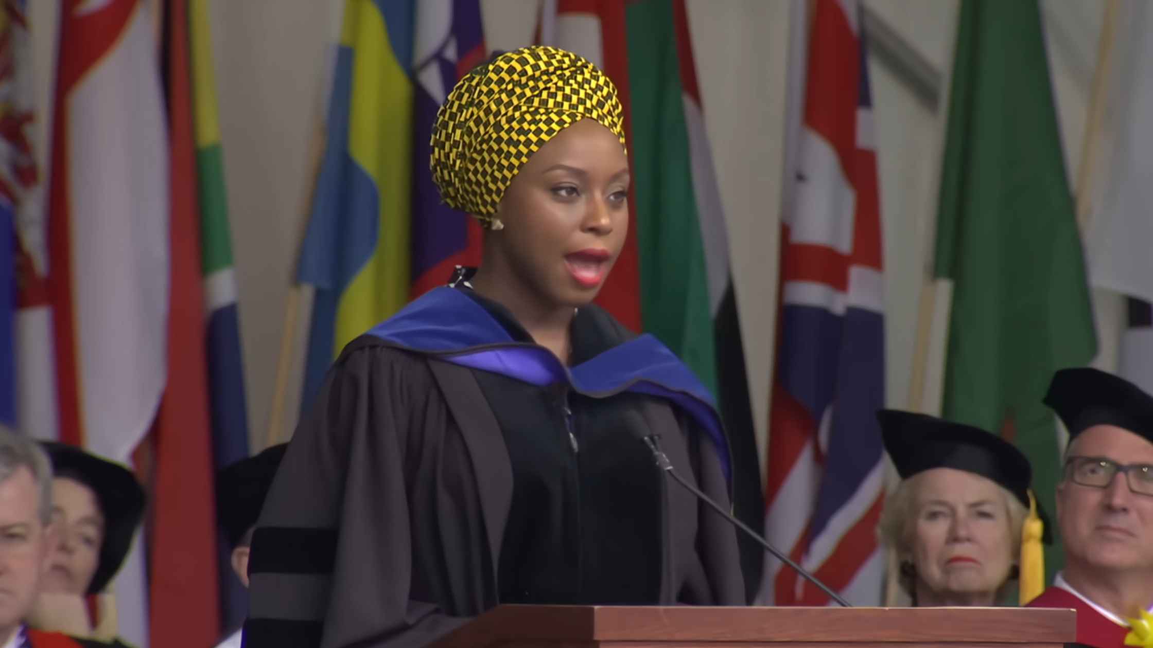 Chimamanda Ngozi Adichie speaks to graduates.