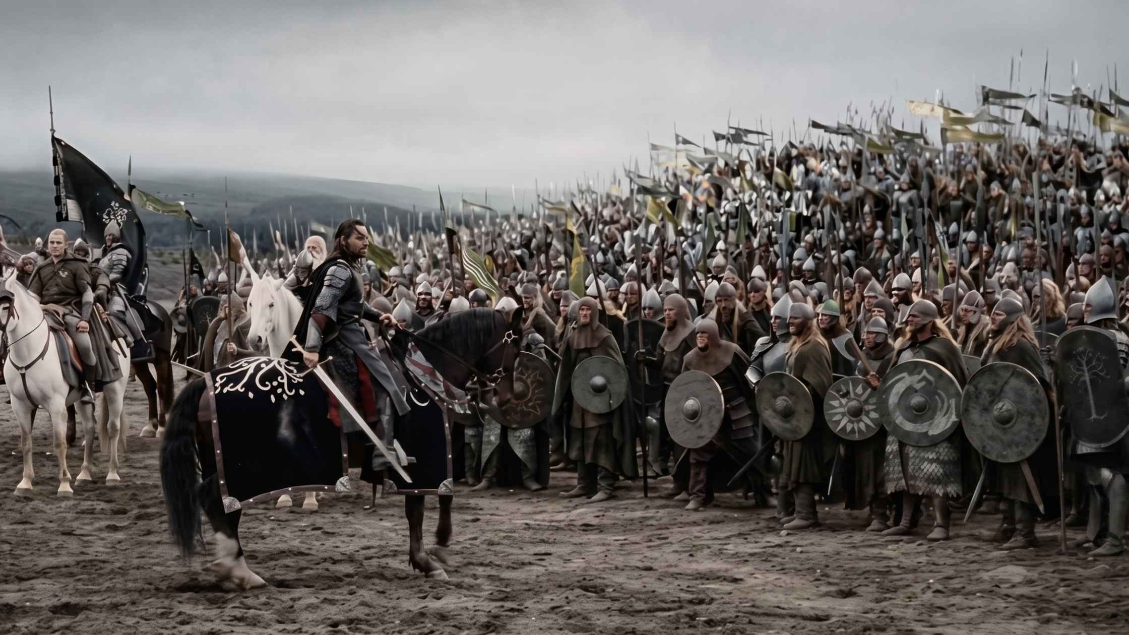 Viggo Mortensen's Aragorn rallies a tiny army at the gates of Mordor in a battle they cannot win.