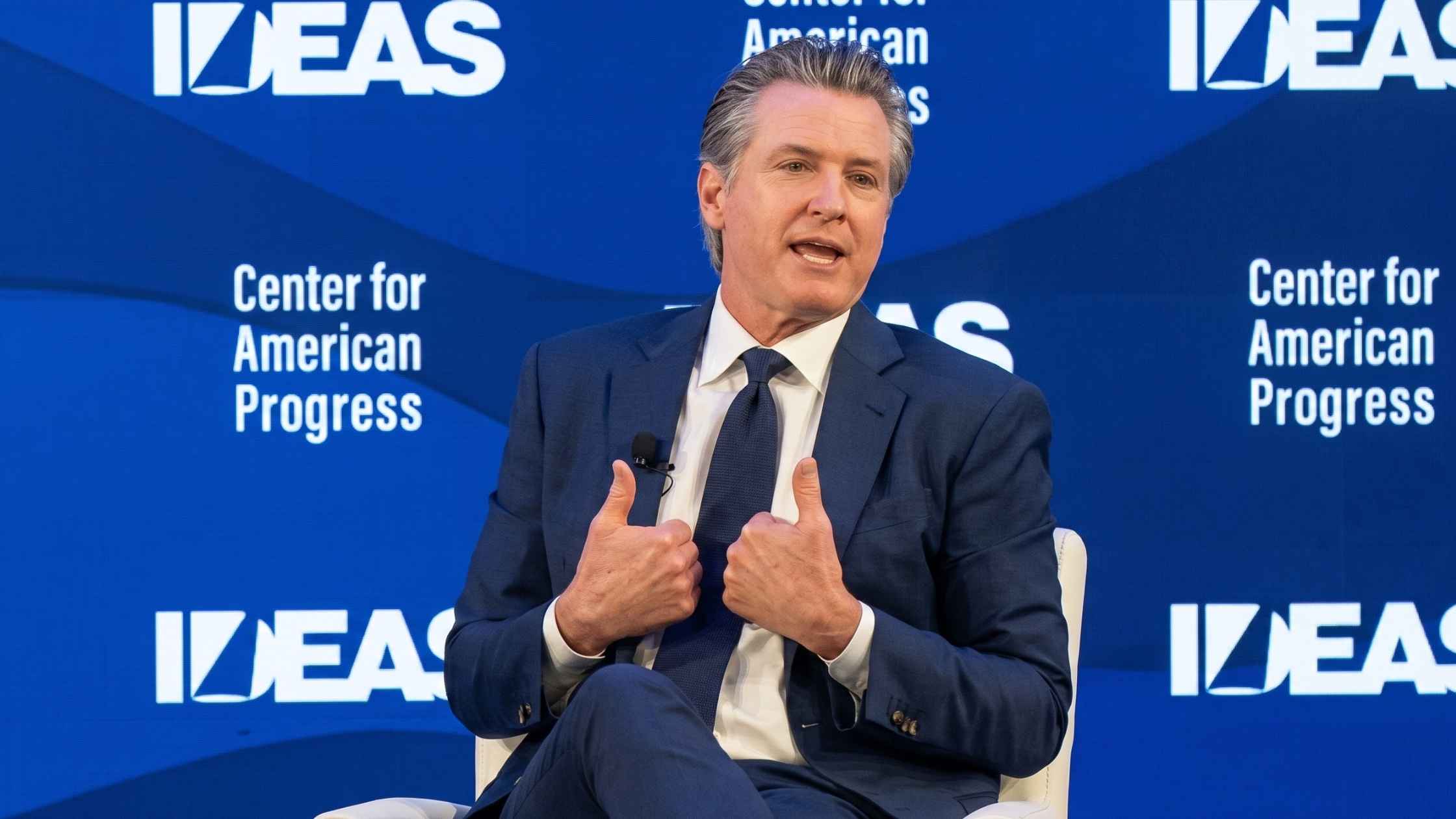 Gavin Newsome speaks at CAP Ideas conference.