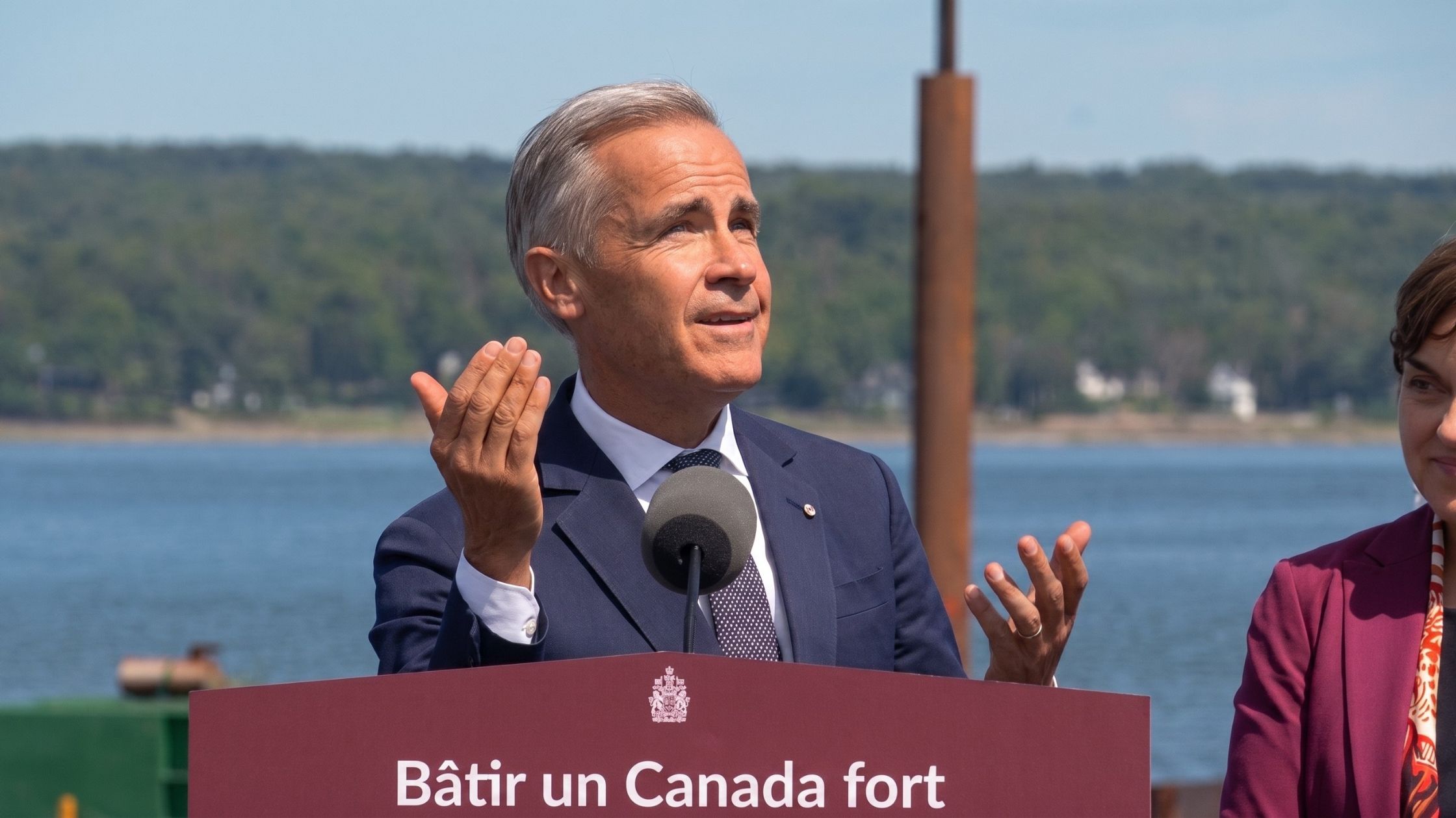 Canadian Prime Minister Mark Carney makes a statement following threats to impose 50% tariffs on more Canadian goods.