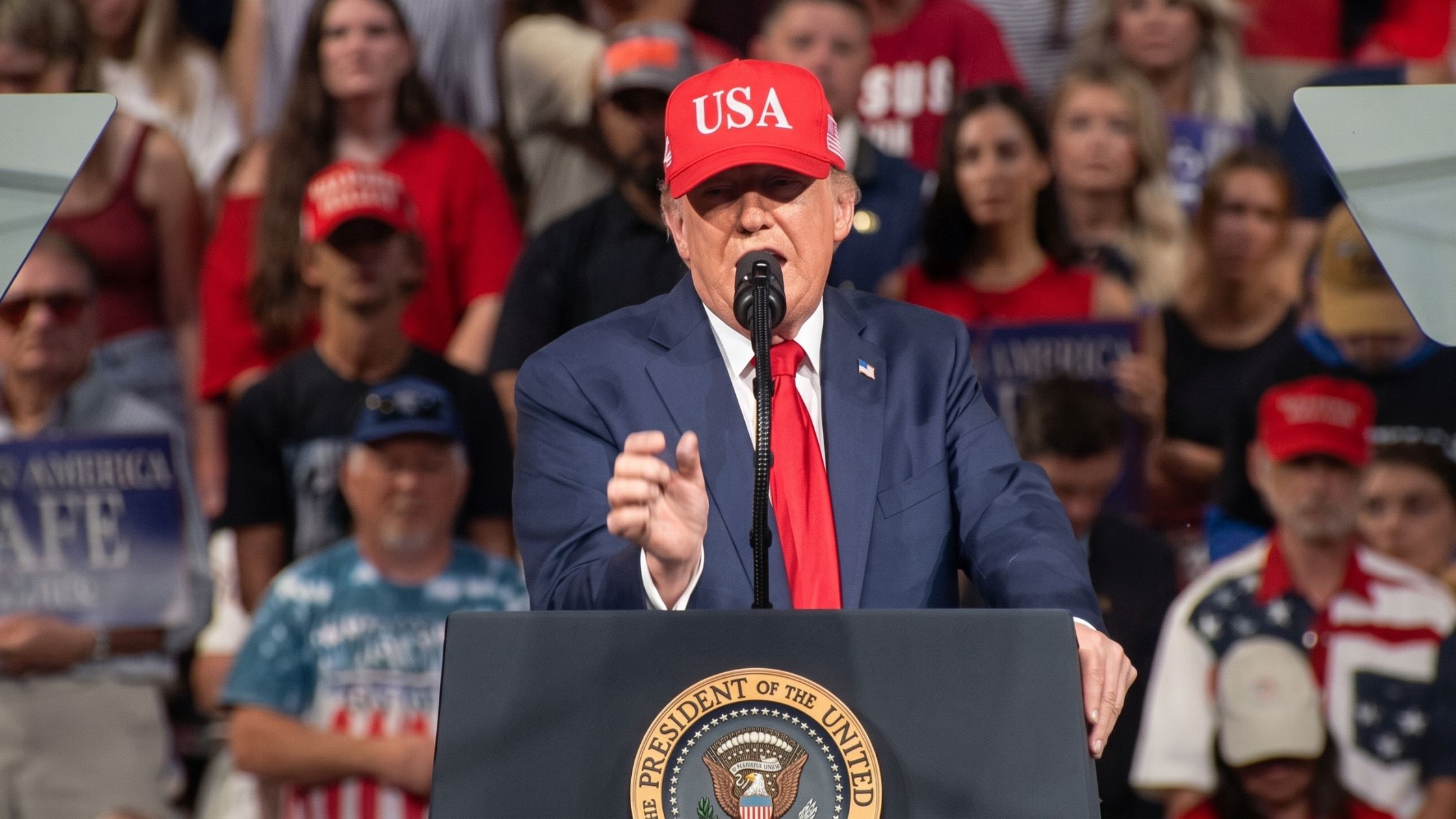 Donald Trump campaigns for GOP Senate candidate Michael Whatley in North Carolina.