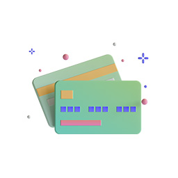 Illustration of two overlapping credit cards with colorful accents and decorative dots around them.