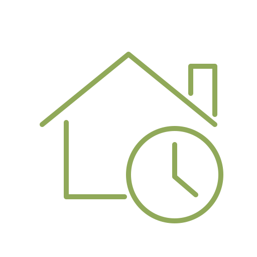 Grünes Haus mit Uhrsymbol, das verkürzte Dachlebensdauer anzeigt.