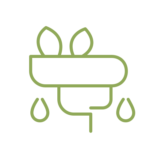 Symbol eines verstopften Wasserrohrs mit Blättern und Wassertropfen.