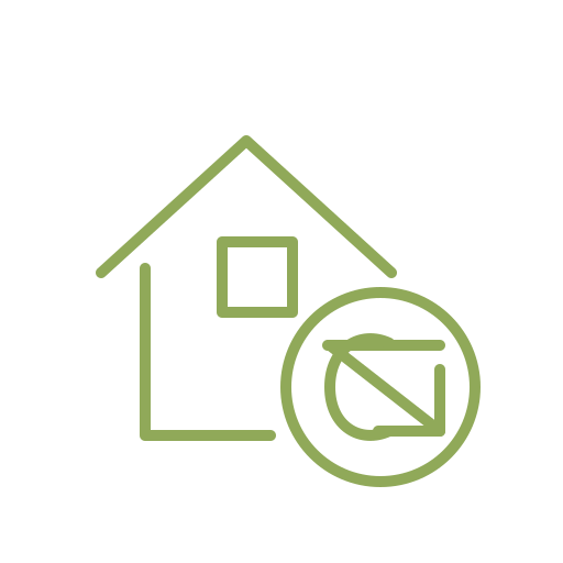 Haus-Symbol mit einem Kreis und durchgestrichenem Pfeil, der Wertverlust anzeigt.
