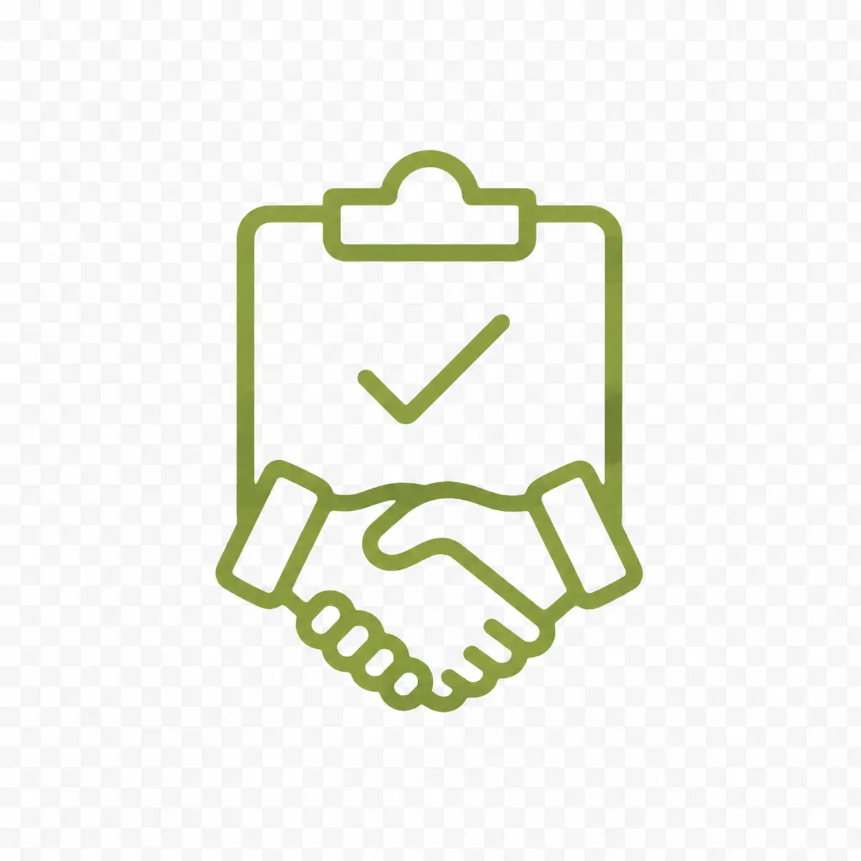 Grünes Icon mit Handschlag vor Klemmbrett und Häkchen für persönliche Übergabe.