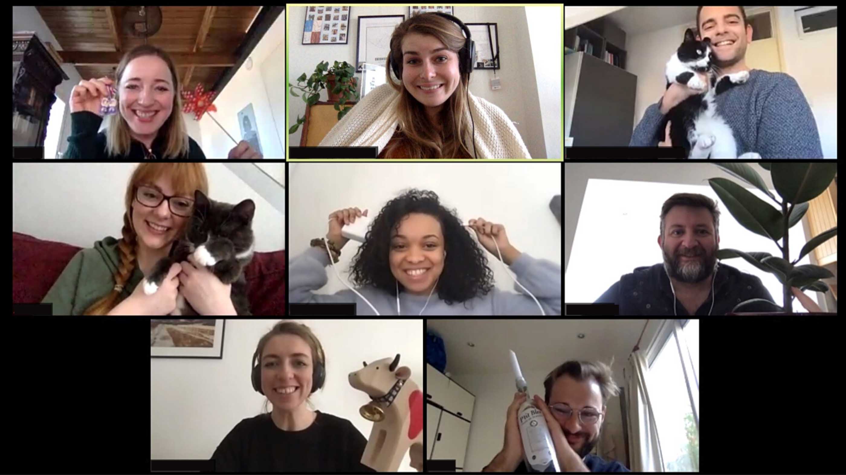 Eight people having fun on a Zoom call