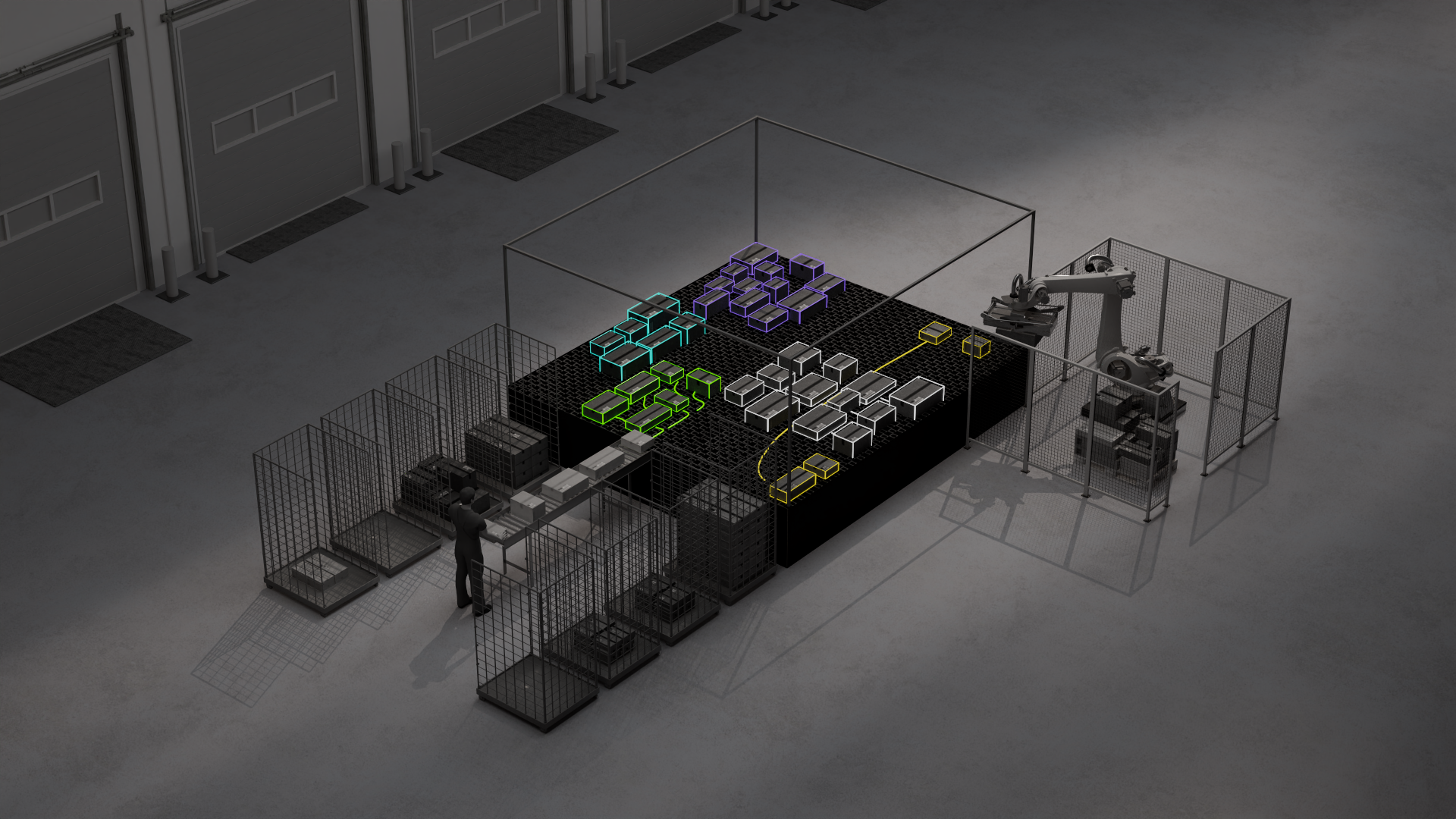 The same system with AI-planned parcel paths visualised