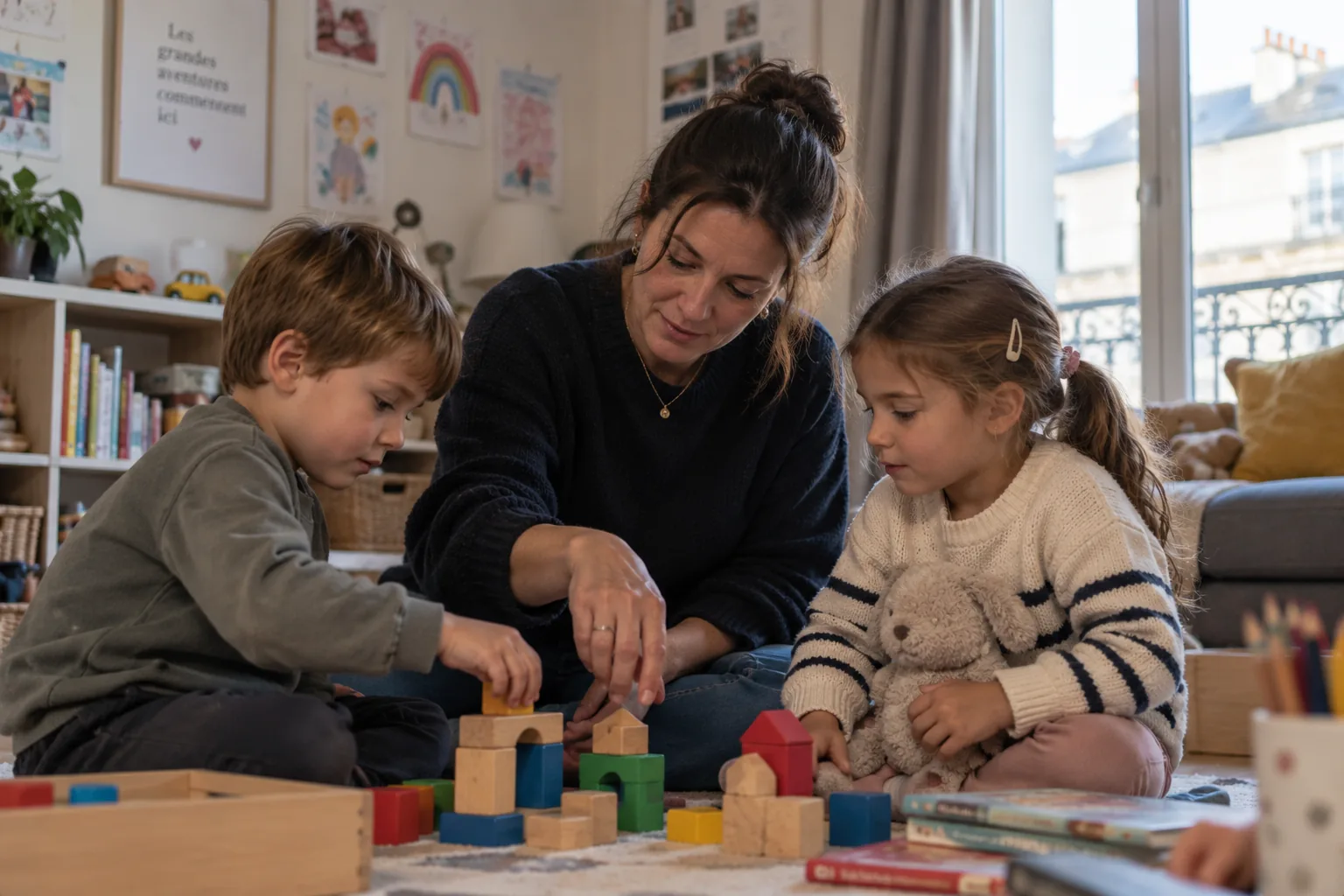 Une nounou professionnelle accompagne un enfant à la maison