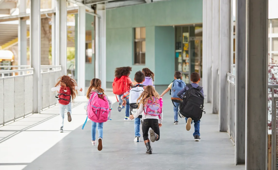 kids running on the hallway