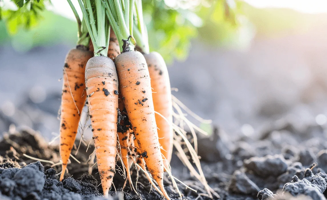 Carrots (Daucus carota) out of the soil