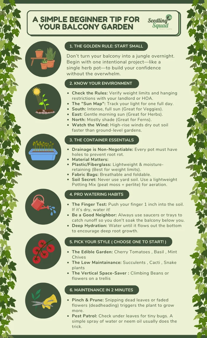 balcony gardening tips infographics