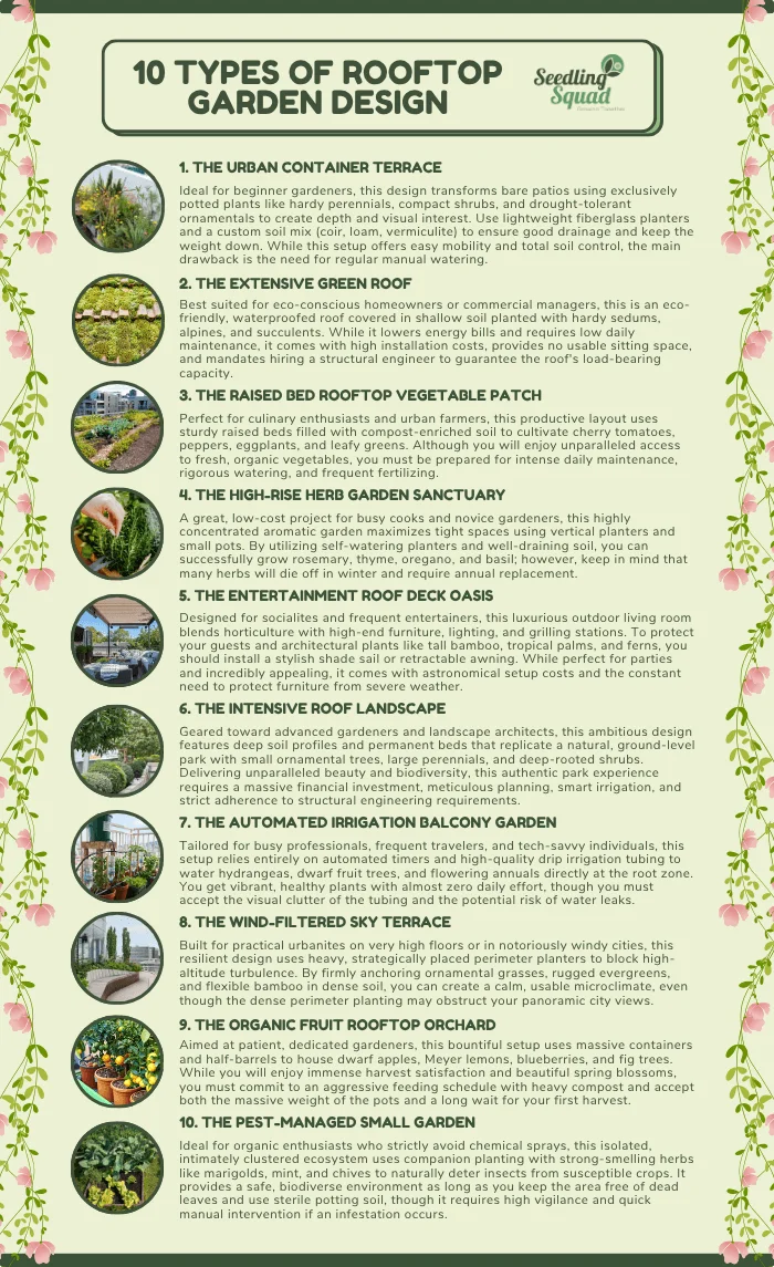 10 Types Of Rooftop Garden Design infographic