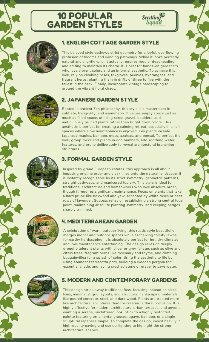 10 popular garden styles infographics