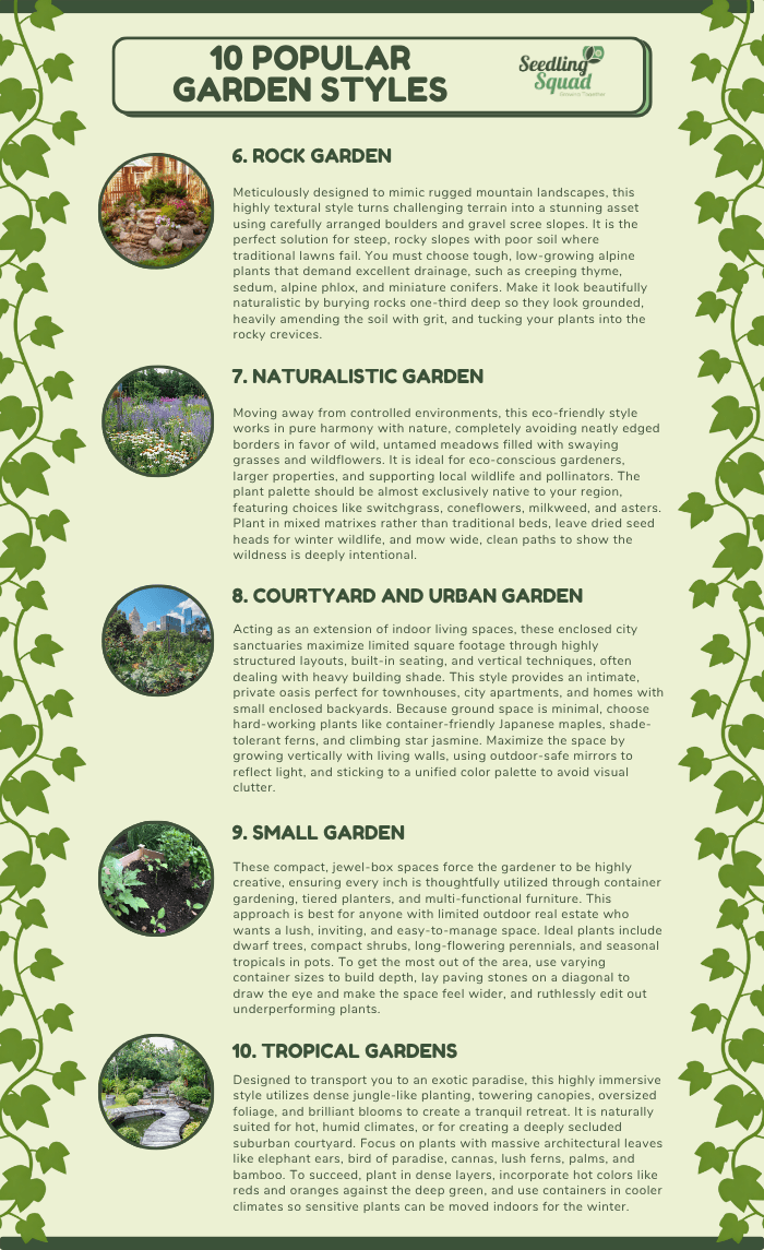10 popular garden styles infographics