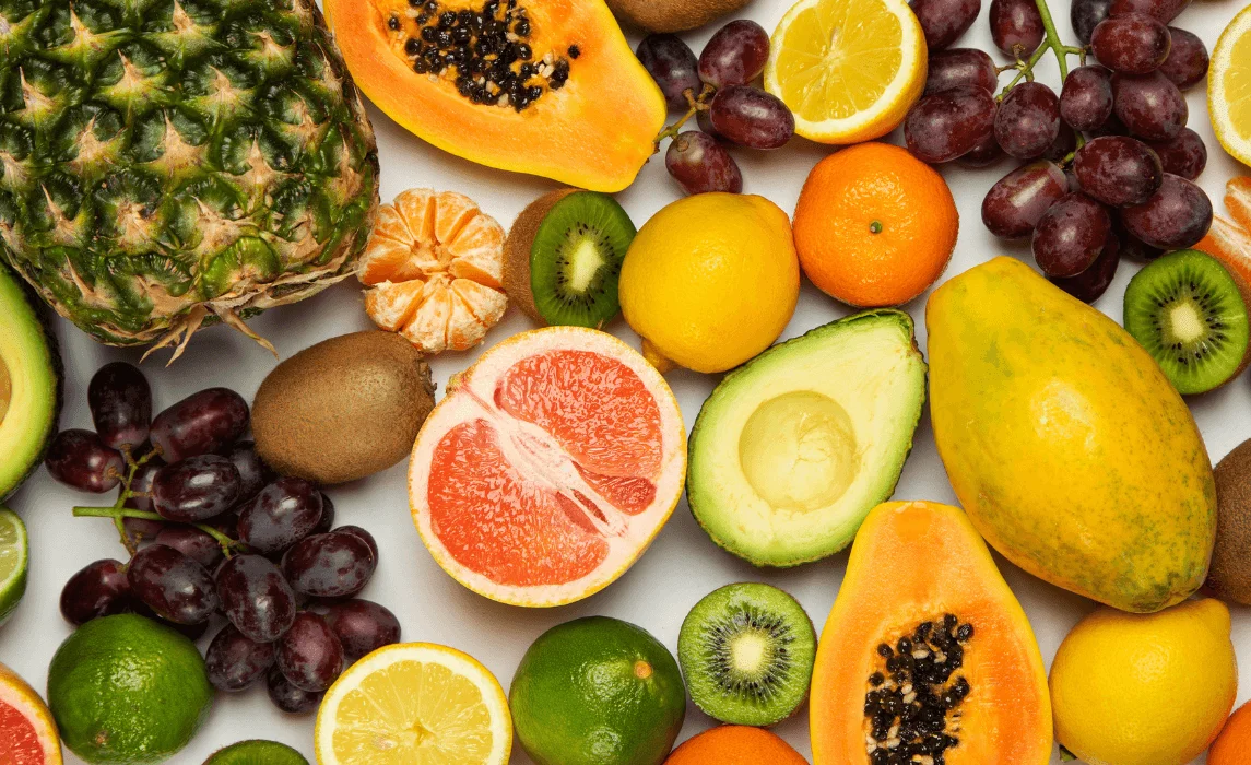 a bunch of fruits together