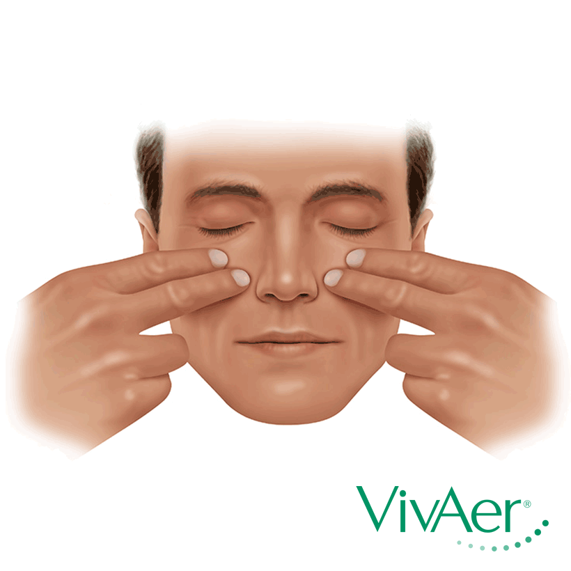 Medical gif illustration of a man performing the Cottle Maneuver
