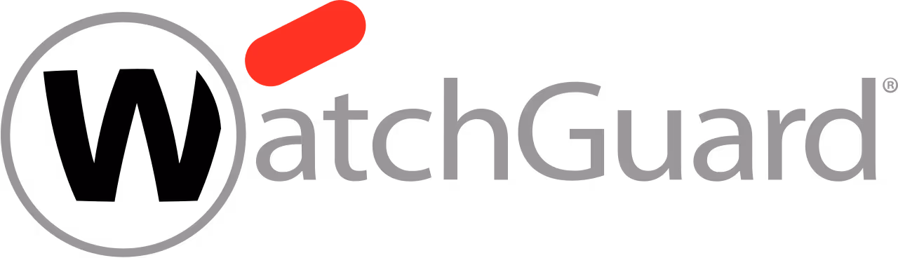 Logo van WatchGuard met een grijze cirkel en een schuine rode streep boven de tekst.