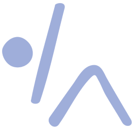 Abstract blue geometric shapes including a circle, a diagonal line, and a bent angle on a white background.