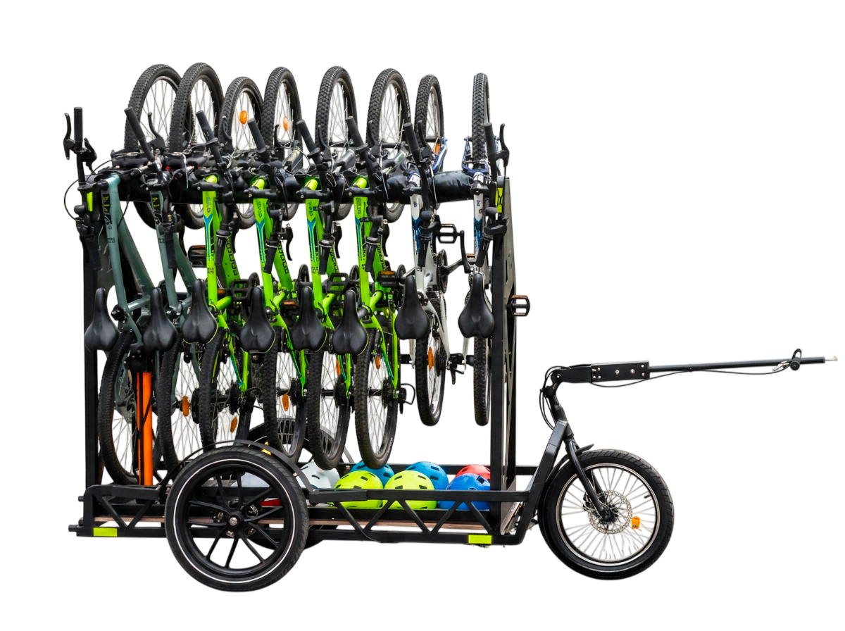 Remorque musculaire professionnel optimisé pour le déplacement de flotte de vélos