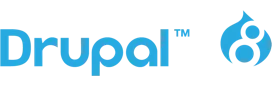 Drupal logo consisting of the word 'Drupal' in blue text followed by a stylized blue droplet symbol with a face.