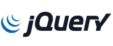 jQuery logo with stylized blue curved lines to the left of the text.