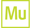 Adobe Muse logo with yellow-green 'Mu' letters inside a matching square border on a black background.