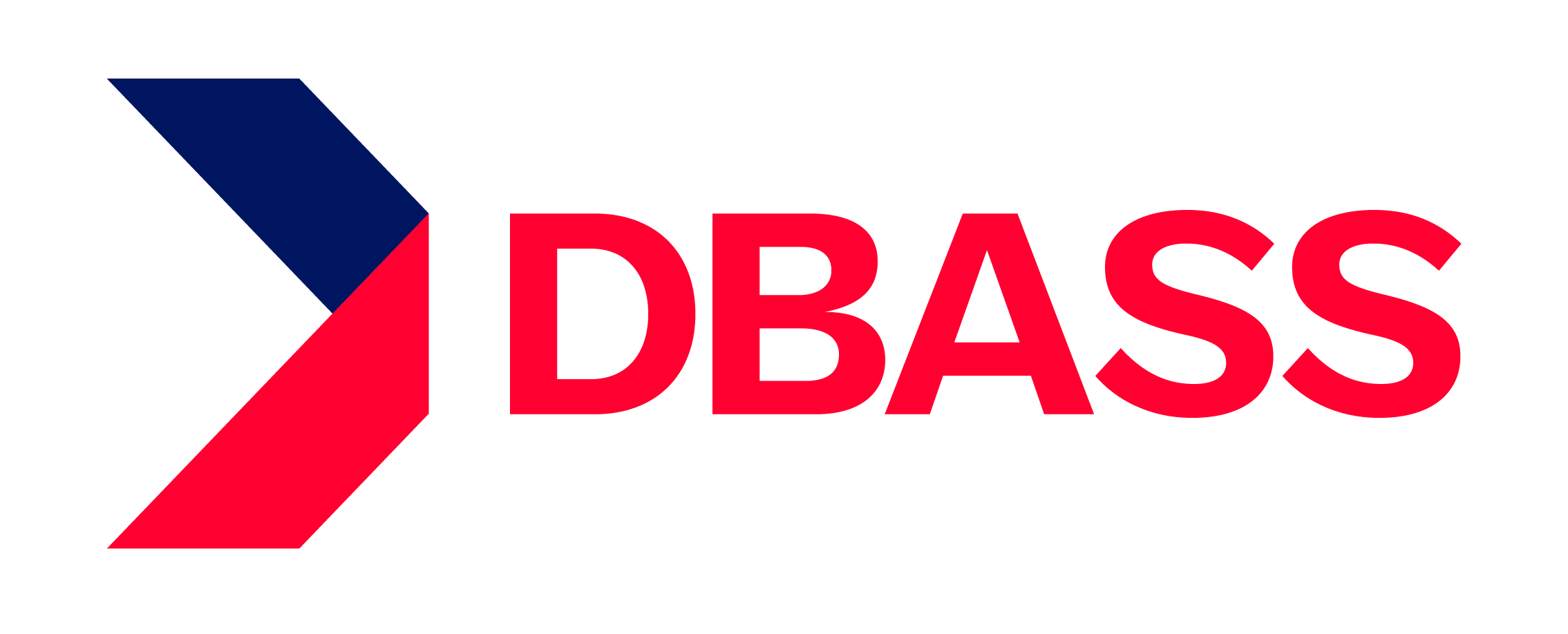 Logo with a geometric arrow shape in dark blue and red followed by the text DBASS in bold red letters.