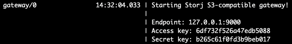 Starting Storj S3-compatible gateway