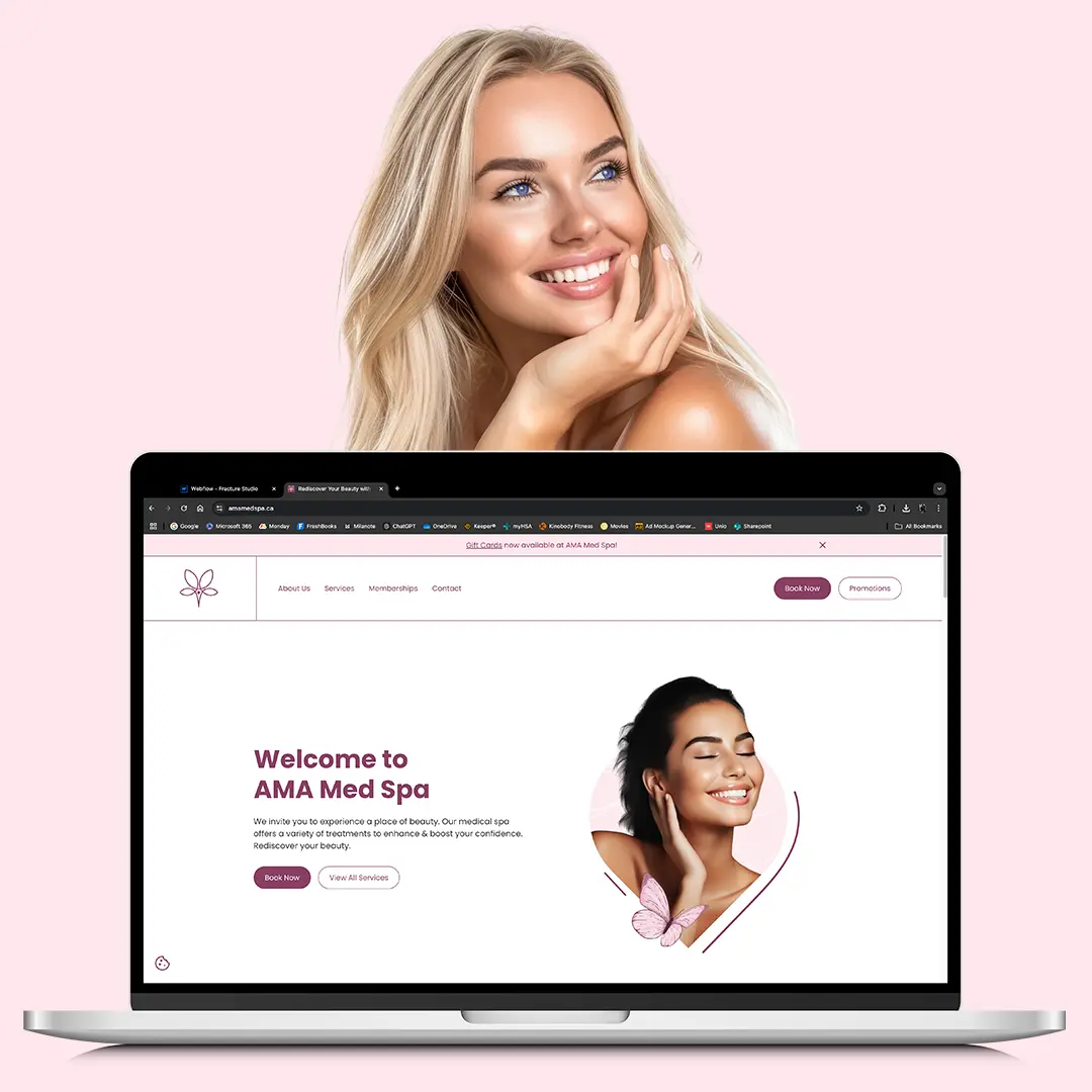 AMA Med Spa website on a Mac Laptop.